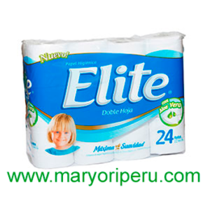 Papel Higienico Elite doble hoja etiqueta celeste x 24 rollos
